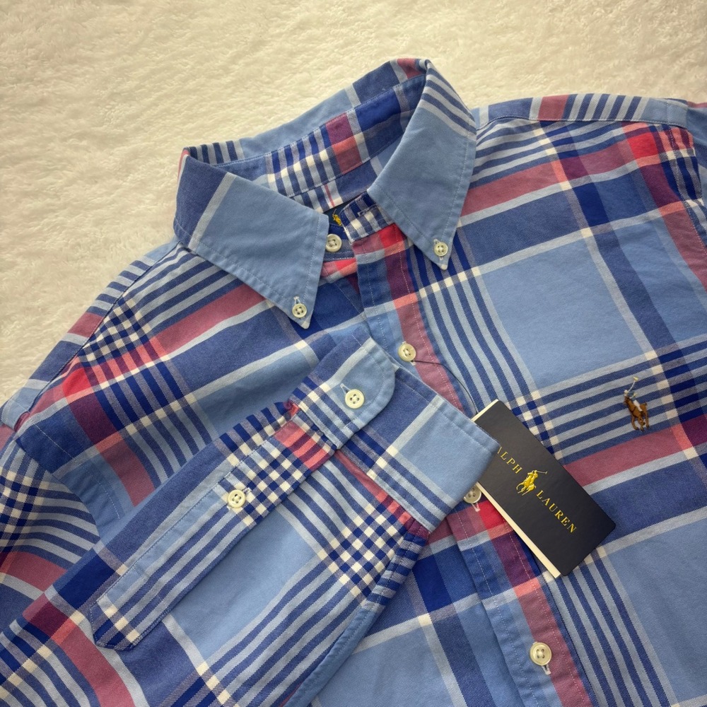 Ralph Lauren Mens Classic Fit Plaid Button Down Shirt Blue Red White Small NWT